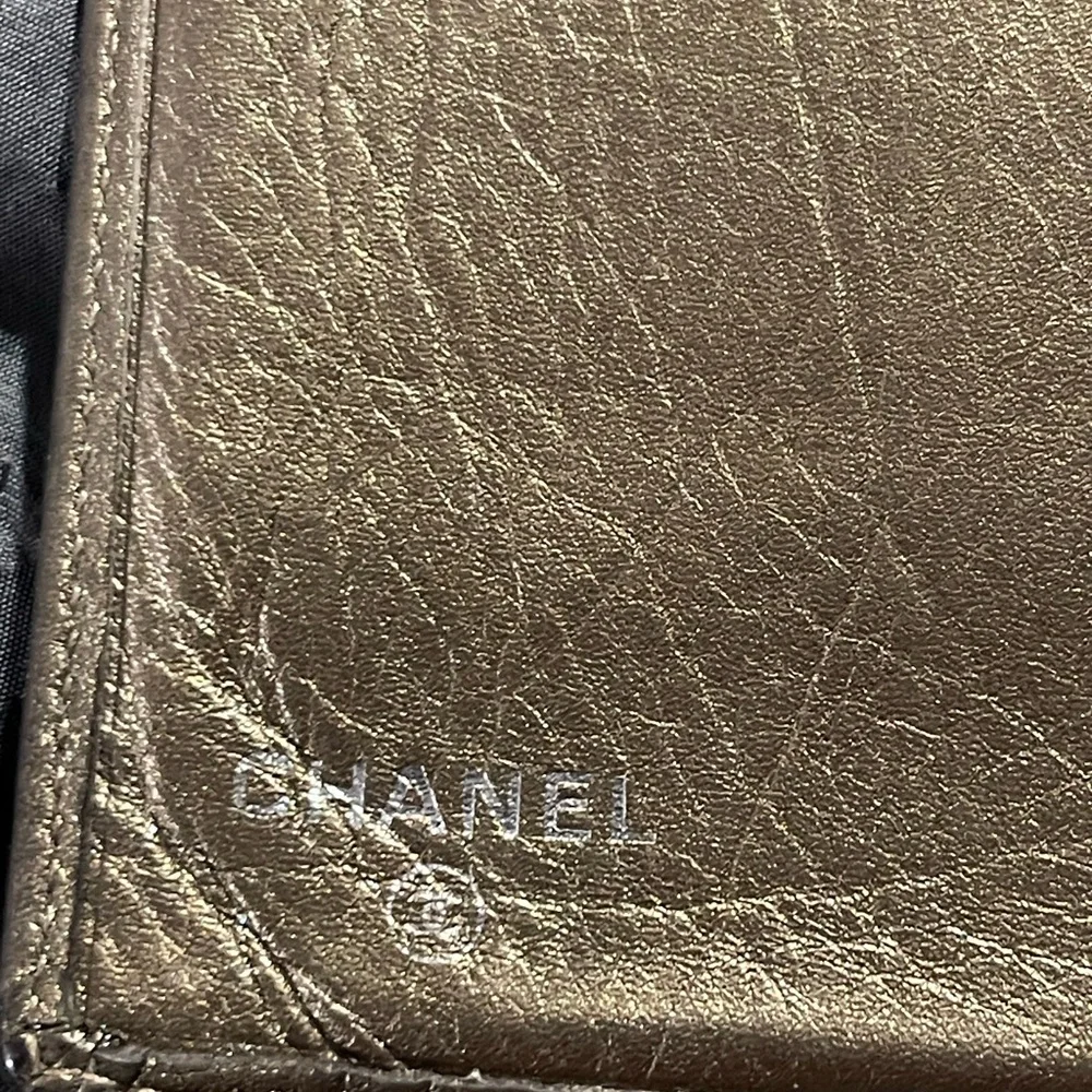 Chanel vintage cambon goldish bronze Quilted Metallic Wallet